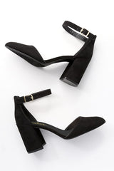 Ellarose Black Suede Ankle Strap Heels
