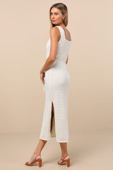 Sunshine Babe Ivory Knit Midi Sweater Dress