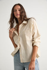 Amelia Dawn Beige Long Sleeve Button-Up Top