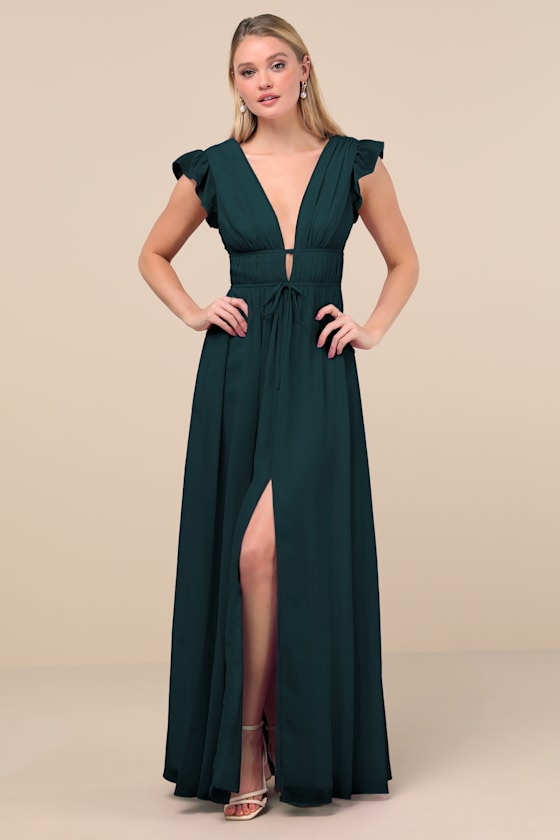 I'm All Yours Emerald Green Ruffled Maxi Dress