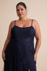 Abundant Charm Navy Blue 3D Floral Applique Maxi Dress