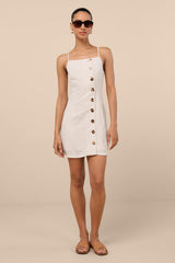 Chic Objective Light Beige Button-Front Mini Dress