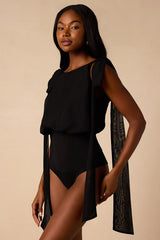 Leonie Black Tie-Strap Bodysuit