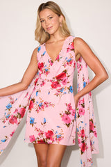 Anola Blush Pink Multi Floral Sash Mini Dress