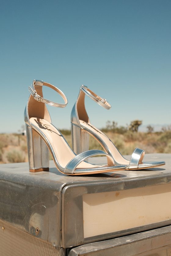 Taylor Silver Ankle Strap Heels