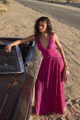 Evaluna Berry Pink Plisse Maxi Dress