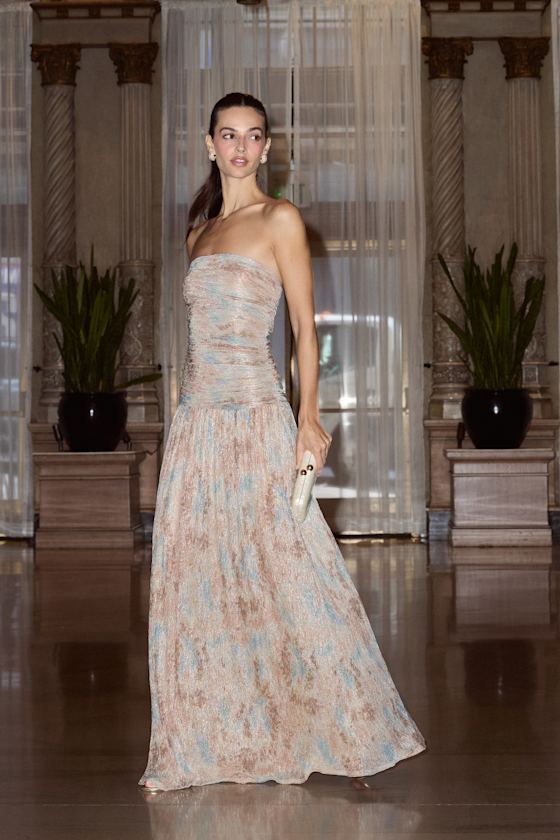 Aubriana Light Brown Multi Abstract Lurex Maxi Dress