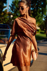 Maralina Rust Satin Asymmetrical Mini Dress