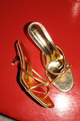 Victoire Gold Knotted Strappy High Heel Slide Sandals