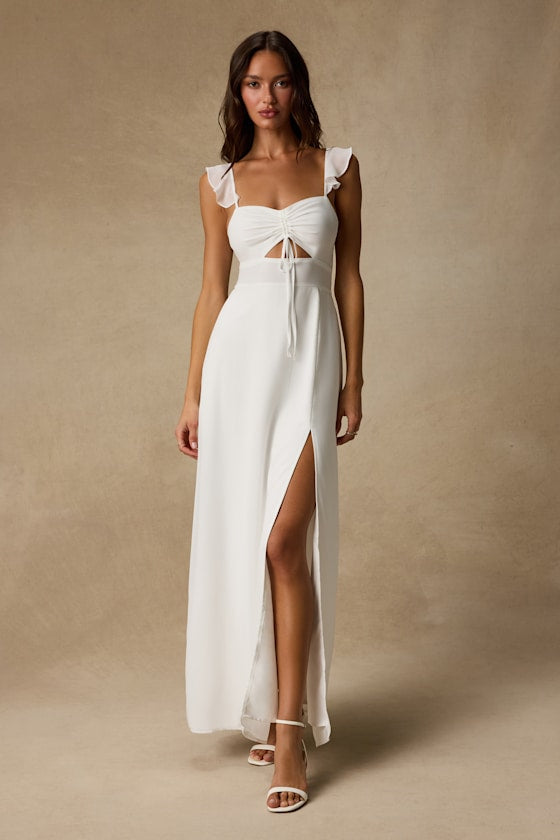 The Way to Love White Ruffled Maxi Dress