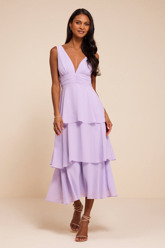 Celebration Time Lavender Sleeveless Tiered Midi Dress