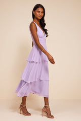 Celebration Time Lavender Sleeveless Tiered Midi Dress