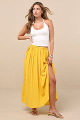 If You Pleats Yellow Pleated Maxi Skirt