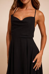 Romantically Speaking Black Cowl Lace-Up Maxi Dress