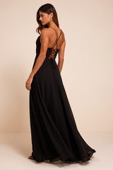 Romantically Speaking Black Cowl Lace-Up Maxi Dress