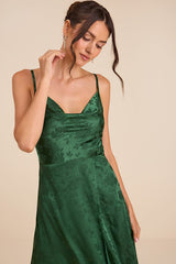 Simply Dreamy Emerald Green Satin Floral Jacquard Maxi Dress