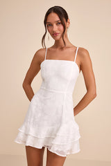 Days with You White Floral Burnout Ruffled Mini Dress