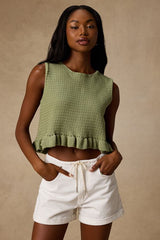 Flouncin' Around Dusty Olive Cropped Ruffled Sweater Tank