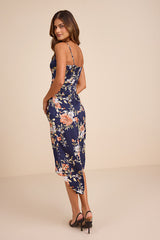 My Favorite Day Navy Blue Floral Print Tulip Skirt Midi Dress