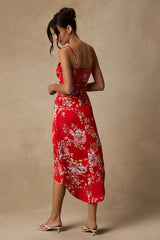My Favorite Day Red Floral Print Tulip Skirt Midi Dress