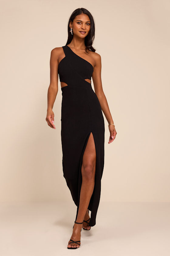 Show-Stopping Style Black One-Shoulder Cutout Maxi Dress