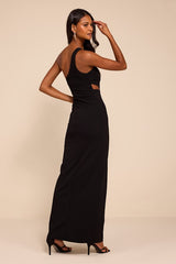 Show-Stopping Style Black One-Shoulder Cutout Maxi Dress