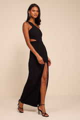 Show-Stopping Style Black One-Shoulder Cutout Maxi Dress