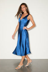 Incredible Love Navy Satin Cowl Back Midi Slip Dress