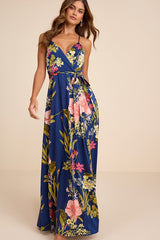 Still the One Blue Floral Print Satin Maxi Dress