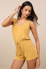Sun Charmer Yellow Sleeveless V-Neck Lounge Romper