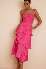 Cascading Crush Hot Pink Tiered Midi Dress