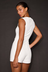 Enticing Endeavors White Square Neck Sleeveless Skort Romper