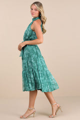 Float to You Green Floral Print Halter Tiered Midi Dress