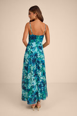 Beautiful Soul Teal Green Floral Print Twist-Front Maxi Dress