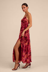 Beautiful Soul Burgundy Floral Print Twist-Front Maxi Dress