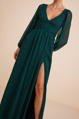 Enchant My Love Emerald Green V-Neck Long Sleeve Maxi Dress