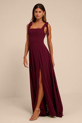 Love Me Forever Burgundy Square Neck Maxi Dress