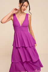 Celebration Time Purple Sleeveless Tiered Midi Dress