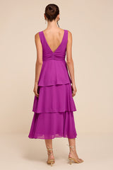 Celebration Time Purple Sleeveless Tiered Midi Dress
