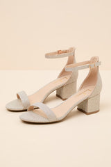 Harper Champagne Glitter Ankle Strap Heels