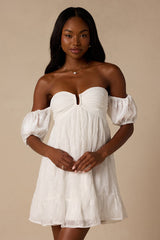 Cutest Icon White Embroidered Off-the-Shoulder Mini Dress