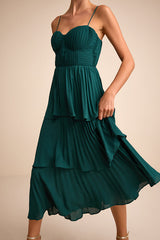 Cascading Crush Emerald Tiered Bustier Midi Dress