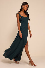 Dreamy Admiration Emerald Green Ruffled Maxi Dress