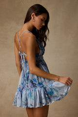 Signature Sweetie Light Blue Floral Smocked Tie-Back Mini Dress