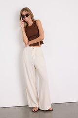 Stylish Ease Beige Linen High-Rise Wide-Leg Trouser Pants
