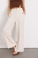 Stylish Ease Beige Linen High-Rise Wide-Leg Trouser Pants