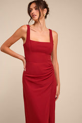 Glamorous Disposition Rust Ruched Maxi Dress