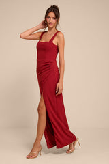 Glamorous Disposition Rust Ruched Maxi Dress