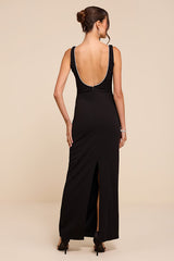 Timeless Poise Black Rhinestone Square Neck Backless Maxi Dress