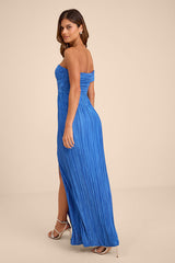 Poised Performance Blue Plisse One-Shoulder Maxi Dress